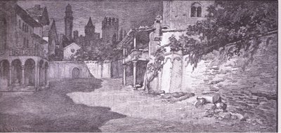 Een open plek grenzend aan Capulets tuin, illustratie uit Romeo en Julia door Ludovico Marchetti