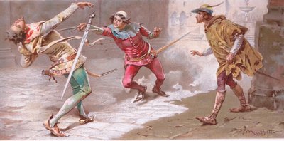 Moed man, de wond kan niet veel zijn, illustratie uit Romeo en Julia door Ludovico Marchetti