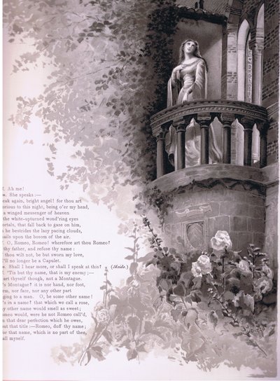 Julia, ach mij! Romeo, zij spreekt, illustratie uit Romeo en Julia door Ludovico Marchetti