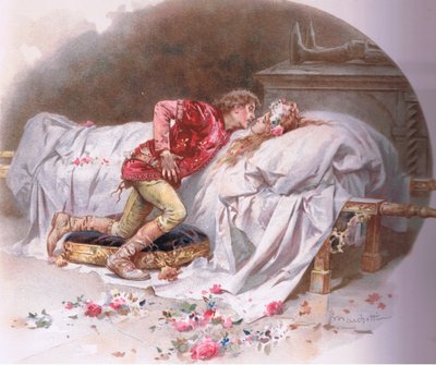 Uw drugs werken snel. Zo sterf ik met een kus, illustratie uit Romeo en Julia door Ludovico Marchetti