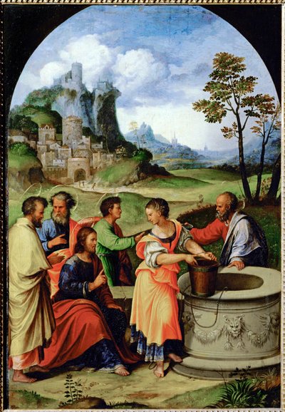 Christus en de Samaritaanse vrouw door Ludovico Mazzolino