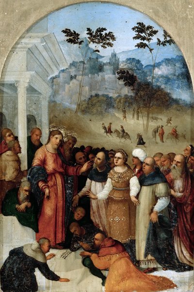 Christus en de Vrouw Betrapt op Overspel, ca. 1527 door Ludovico Mazzolino