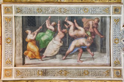 De Pyrrhichios dans, detail van het plafond van de Speelzaal door Ludovico Settevecchi