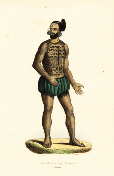 Inheemse man van Tikei-eiland, Tuamotu-groep, Frans-Polynesië door Ludwig Choris
