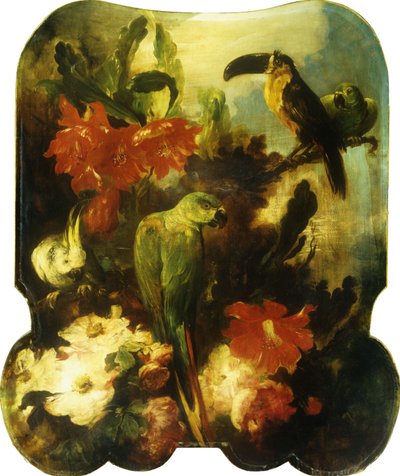 Exotische vogels en bloemen door Ludwig Adam Kunz