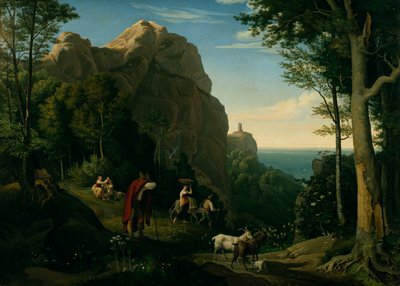 Vallei bij Amalfi met uitzicht over de baai van Salerno door Ludwig Adrian Richter