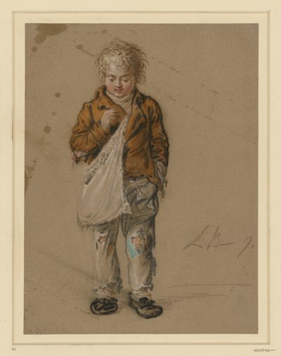 Bedelende jongen met tas door Ludwig Buchhorn