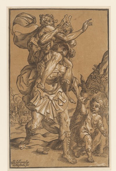 Aeneas draagt zijn vader uit Troje door Ludwig Businck