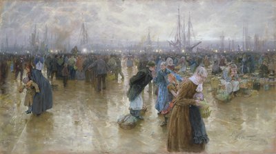 De Vismarkt in Altona door Ludwig Dettmann