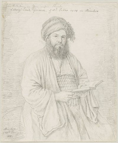 De karmelietenpater Wolfgang Bock in oosters kostuum door Ludwig Emil Grimm