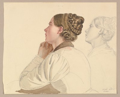 Studies van een biddende vrouw door Ludwig Emil Grimm
