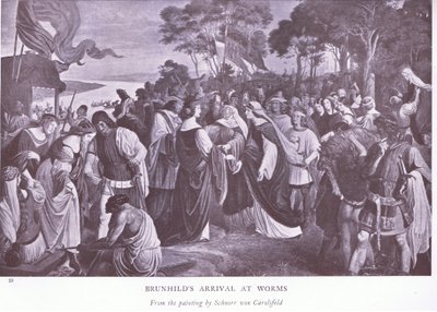 Brunhilds aankomst in Worms door Ludwig Ferdinand Schnorr von Carolsfeld