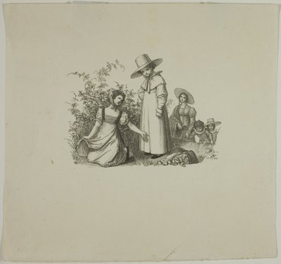 Familie met picknickmanden door Ludwig Ferdinand Schnorr von Carolsfeld