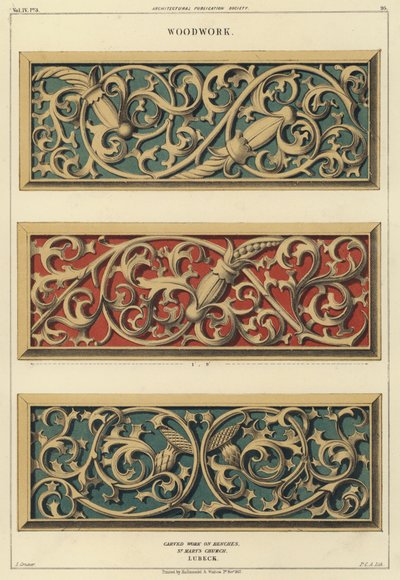 Houtsnijwerk op banken in de kerk van St Mary, Lubeck, Duitsland door Ludwig Gruner