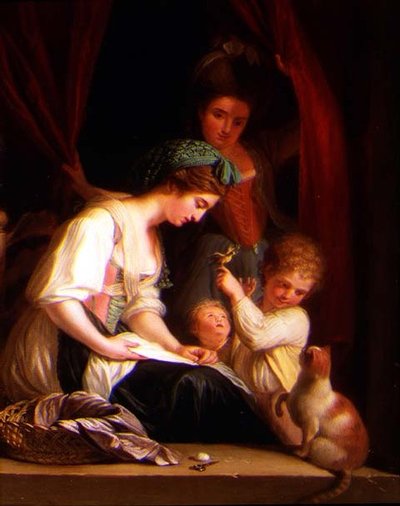 Een Moeder en haar Kinderen met een Verpleegster Achter door Ludwig Guttenbrunn