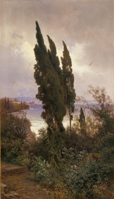 Tuin voor het koninklijk kasteel op Corfu door Ludwig Hans Fischer