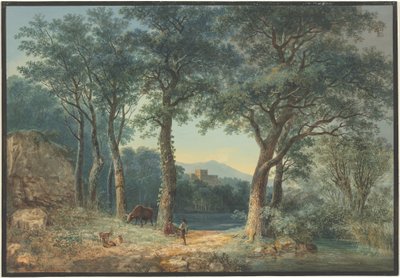 Een Beboste Oever met een Italiaanse Villa door Ludwig Hess