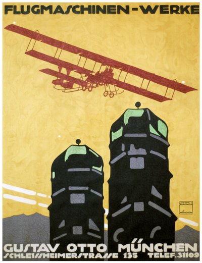 Flugmaschinen - Werke, Poster. 1912 door Ludwig Hohlwein