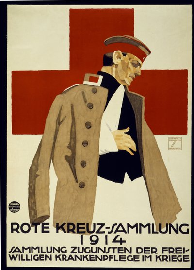 Fondsenwervingscampagne voor het Duitse Rode Kruis, uitgegeven 1914 (kleur litho) door Ludwig Hohlwein
