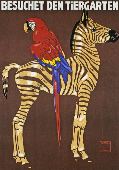 Poster voor Hellabrunn Zoo in München door Ludwig Hohlwein
