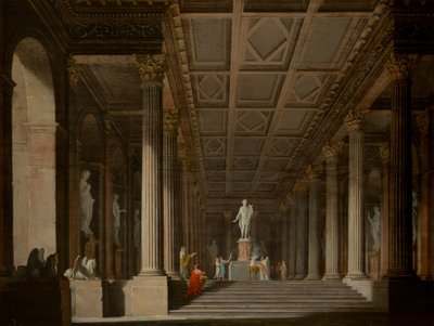 Interieur van een Fictieve Oude Tempel met een Brandoffer aan Apollo door Ludwig Kohl