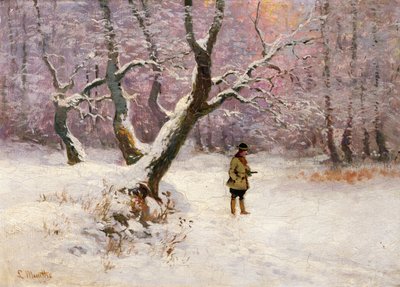 Winterlandschap met jagers door Ludwig Munthe