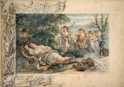 Slapende Diana met metgezellen door Ludwig Sigismund Ruhl
