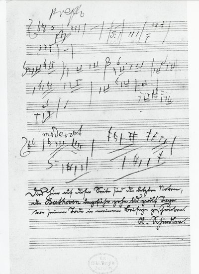 De laatste pagina van muziek geschreven door de Duitse componist Ludwig van Beethoven (1770-1827) door Ludwig van Beethoven