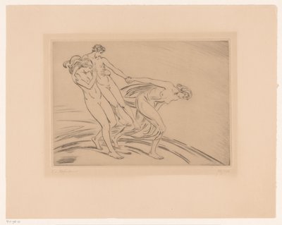 Twee vrouwen ontvoeren een man door Ludwig von Hofmann (signed by artist)