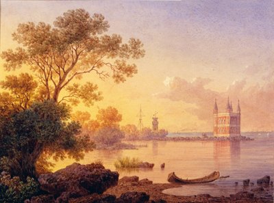 Uitzicht op het roze paviljoen in Peterhof (Sint-Petersburg) door Luigi Premazzi