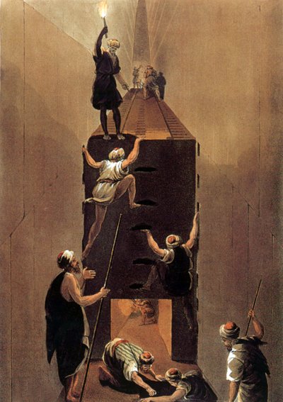 Uitzicht op de doorgang in de grote piramide in Egypte door Luigi (after) Mayer