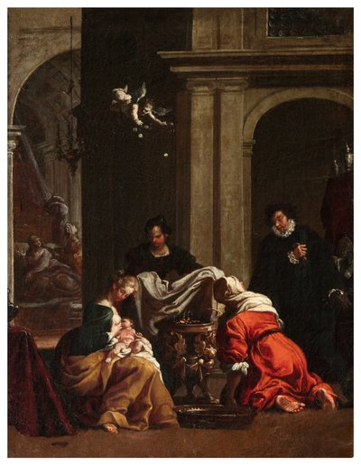 Noord Transept, Altaar van San Rocco 1635, 45, Genovesino 1645, Geboorte van St. Rocco (detail) door Luigi Miradori