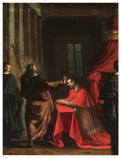 Noord Transept, Altaar van San Rocco 1635, 45, Genovesino 1645, Signatuur van de Kardinaal (detail) door Luigi Miradori