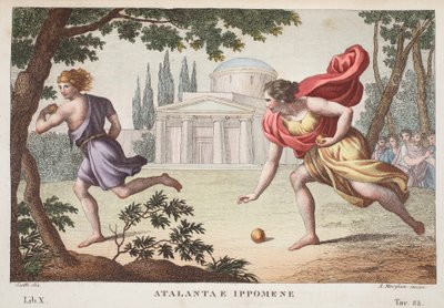 Atalanta en Hippomenes of Atalanta e Ippomene, Boek X, illustratie uit Ovidius