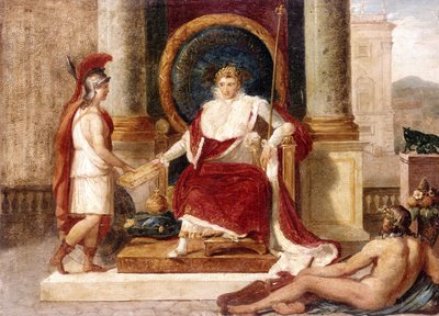 Napoleon overhandigt de wetboeken aan de godin Rome door Luigi Agricola