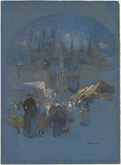 Een Marktplein voor een Kathedraal door Luigi Aloys François Joseph Loir