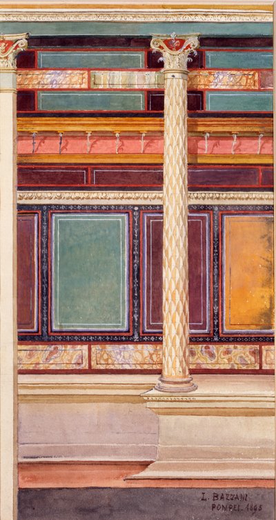 Architecturale stijl fresco in de cubiculum, Huis van de Zilveren Bruiloft, Pompeii, 1897 door Luigi Bazzani