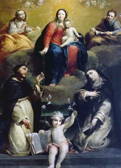 De Madonna van de Rozenkrans met de heiligen Dominicus, Catharina, Maria Magdalena en Jozef, 1732 door Luigi Crespi