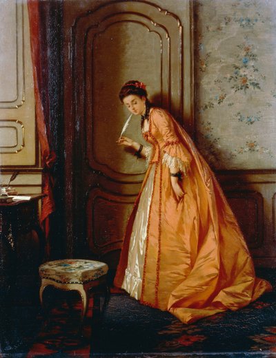 Luisteren, door Luigi Crosio, olieverf op paneel door Luigi Crosio
