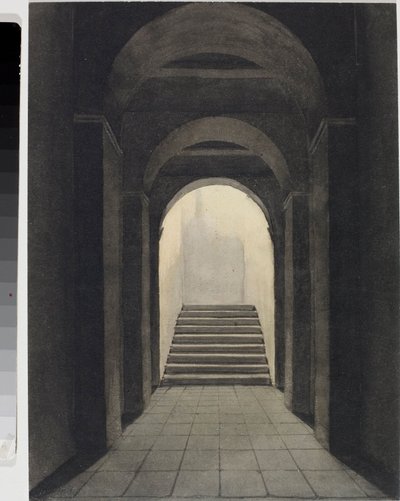 Perspectief van de gang in het Kapucijnenklooster in Genua door Luigi Garibbo