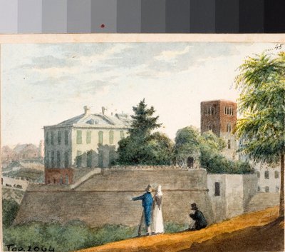 Uitzicht op bastions en de klokkentoren van Santo Stefano, Genua door Luigi Garibbo