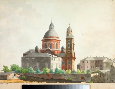 Uitzicht op de Basiliek van Santa Maria Assunta di Carignano in Genua door Luigi Garibbo