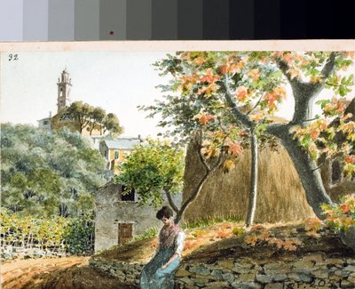 Uitzicht op de kerk van San Bartolomeo op de berg Staglieno, Genua door Luigi Garibbo