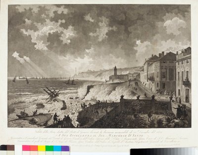 Uitzicht op de haven van Genua tijdens de storm van 25/12/1821 door Luigi Garibbo