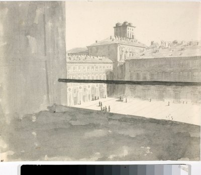 Uitzicht over een plein vanuit een raam, Italië door Luigi Garibbo