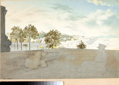 Uitzicht over de stad Genua vanaf een terras door Luigi Garibbo