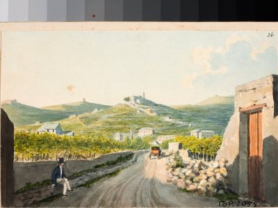 Uitzicht over het heiligdom Nostra Signora del Monte, Genua (ca. 1825) door Luigi Garibbo