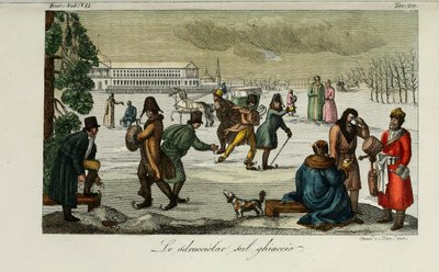 Schaatsbaan. Illustratie uit Il costume antico e moderno o storia del governo door Giulio Ferrario, 1831 door Luigi Giarrè