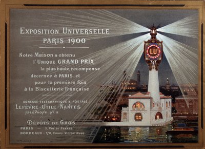 Exposition Universelle in Parijs 1900: reclame voor het merk LU - Illustratie door Luigi Loir (1845-1916) door Luigi Loir
