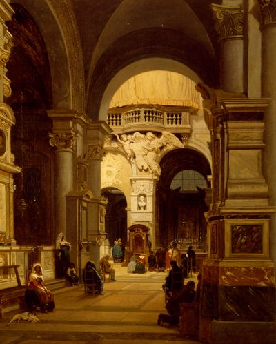 Santa Maria del Popolo Kerk in Rome, door Luigi Marchesi (1825-1862) door Luigi Marchesi